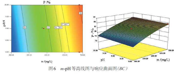 圖6 m-pH等高線圖與響應曲面圖（BC）